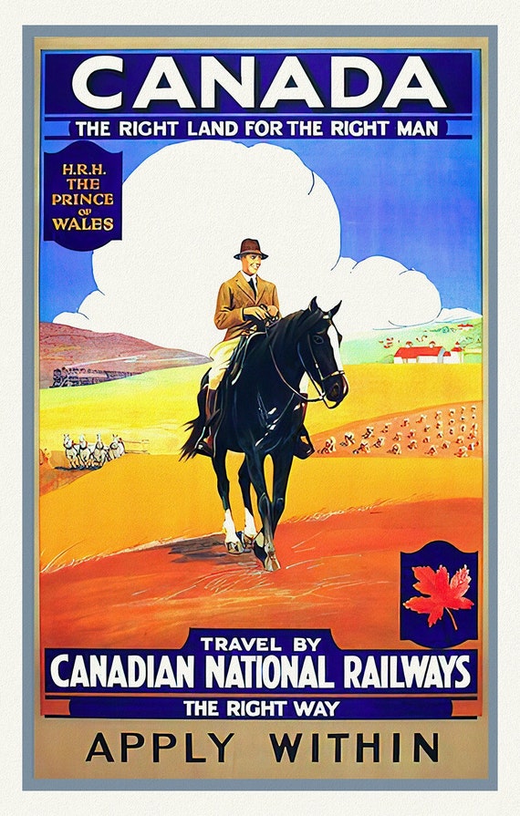 Canada, The Right Land, CNR, vintage travel poster reprinted on durable cotton canvas, 50 x 70 cm, 20 x 25" approx.