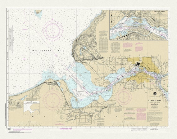 St Mary's River, Head of Lake Nicolet to Whitefish Bay, 1983 , map on durable cotton canvas, 50 x 70 cm or 20x25" approx.