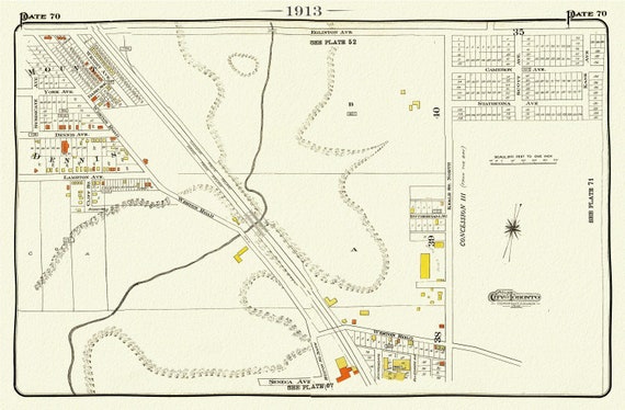 Plate 70, Toronto West, Junction North, Weston, 1913, map on heavy cotton canvas, 20 x 30" or 50 x 75cm. approx.