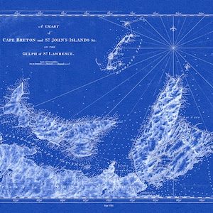 Cape Breton and St. John’s Islands &c. in the gulph of St. Lawrence, Des Barres auth.,1781, Cyanotype , toile, 50 x 70 cm, 20 x 25 » env.