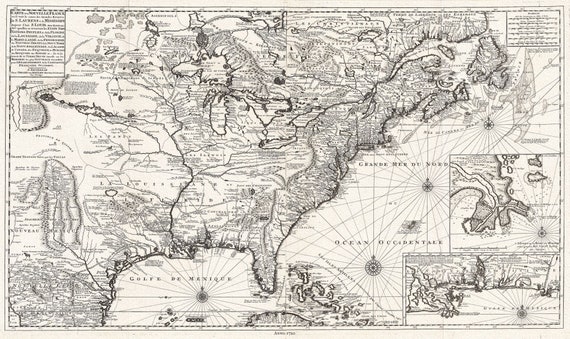 Carte de la Nouvelle France, 1720, Van Keulen,  map on heavy cotton canvas, 50 x 70cm, 20 x 25" approx.
