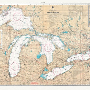 Kanada Hydrographic Office, A General Chart of the Great Lakes, 1927, Karte auf schwerer Baumwollleinwand, 50x70cm ca.