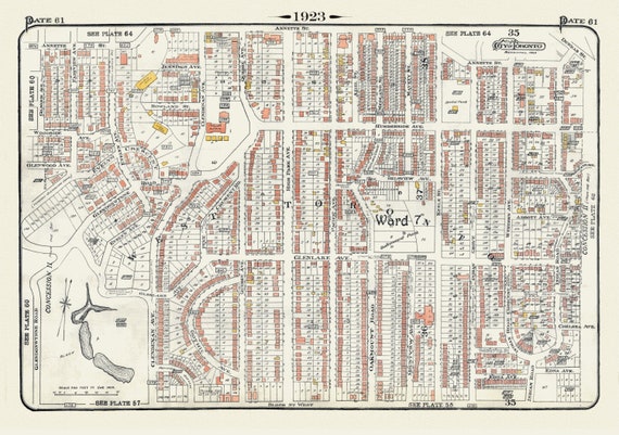 Plate 61, Toronto West, High Park North, 1923, Map on heavy cotton canvas, 18x27in. approx.