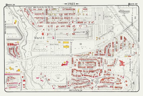 Plate 39, Toronto Uptown, Rosedale & Moore Park, 1923, Map on heavy cotton canvas, 18x27in. approx.