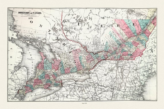 Ontario and Quebec, Dominion of Canada, 1878, map on durable cotton canvas, 50 x 85 cm, 20 x 29" approx.