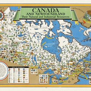 Canada and Newfoundland , Their natural and industrial resources, 1942, map on heavy cotton canvas, 22x27" approx.