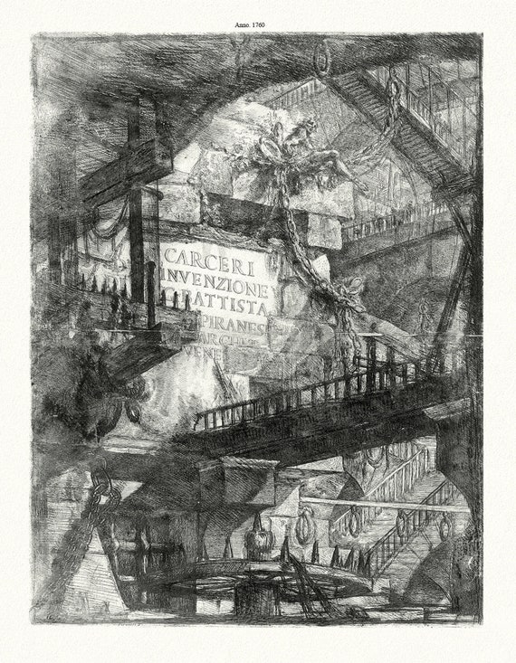 Giovanni Battista Piranesi, Le Carceri d'Invenzione, Planche VIII, 1760, une gravure sur toile de coton épais, 56x70cm environ