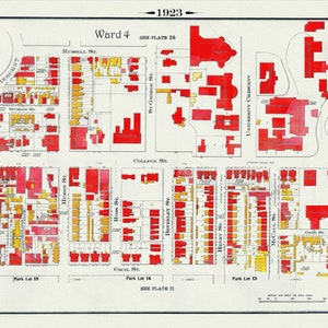 Plate 14, Toronto Downtown West, Spadina Crescent South East, 1923, Map on heavy cotton canvas, 18x27in. approx.