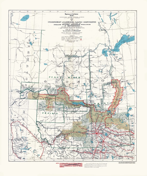 Northern Alberta land districts comprising agencies of Peace River, Grande Prairie, Edmonton showing homestead entry, 1919, canvas, 22x27"