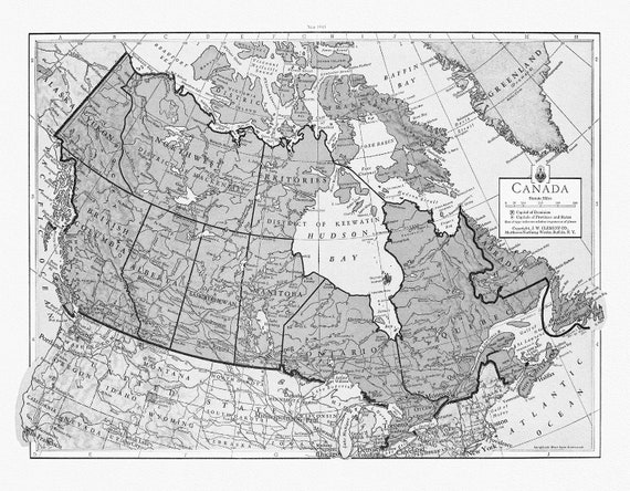 J.W. Clement Co., Canada, 1943 Ver. BW, map on heavy cotton canvas, 22x27" approx.