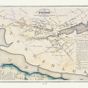 Ville de Picton dans le comté de Prince Edward, Tremaine auth.,1863 , carte sur toile de coton lourde, 45 x 65 cm, 18 x 24 » env.