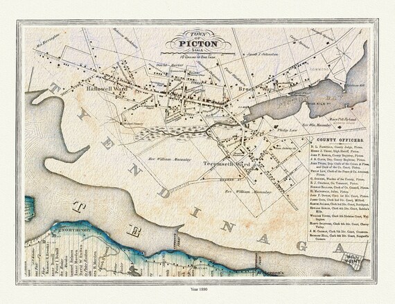 Town of Picton in Prince Edward County, Tremaine auth.,1863 , map on heavy cotton canvas, 45 x 65 cm, 18 x 24" approx.