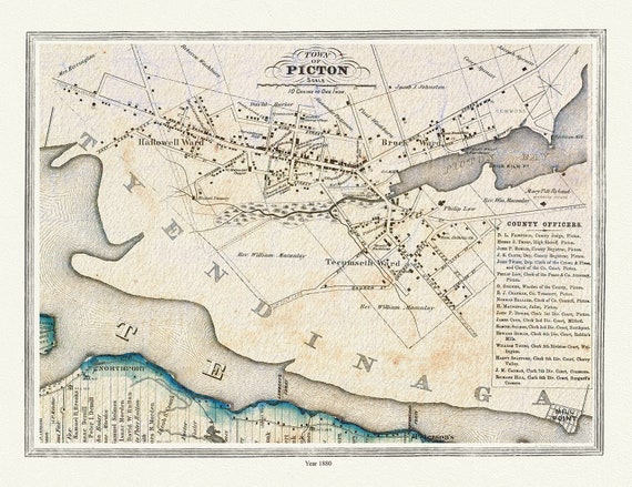 Town of Picton in Prince Edward County, Tremaine auth.,1863 , map on heavy cotton canvas, 45 x 65 cm, 18 x 24" approx.