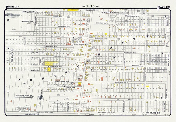 Plate 127, Toronto Uptown, Yonge St. North of Eglinton, 1910 , map on heavy cotton canvas, 20 x 30" approx.