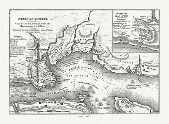 Smith, Siege of Quebec  Plan of the St. Lawrence from the Montmorenci to Sillery, 1849 , map on heavy cotton canvas, 20 x 25" approx.