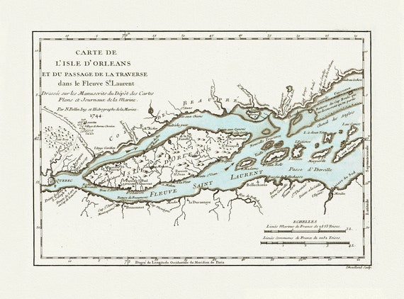 Bellin, Carte de L'Isle d'Orleans, 1745 , map on heavy cotton canvas, 20x27" approx.