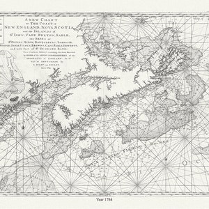 Mapa da Nova Inglaterra, Nova Escócia e das ilhas de St. John, Cape Breton, Sable, bancos St. 19x32"aprox.