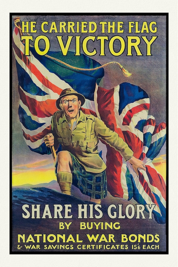 He Carried the Flag To Victory!, vintage war poster reprinted on heavy cotton canvas, 50 x 70 cm, 20 x 25" approx.