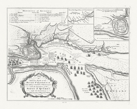 Plan of the River St. Laurence, from Sillery  Montmorenci Falls etc...., 1760, map on heavy cotton canvas, 20x27" approx.