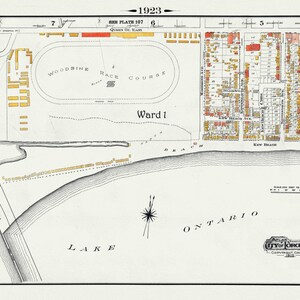 Plaat 104, Toronto East, Waterfront, Woodbine Race Course, 1923, Kaart op zwaar katoenen canvas, 18x27in. Ongeveer.