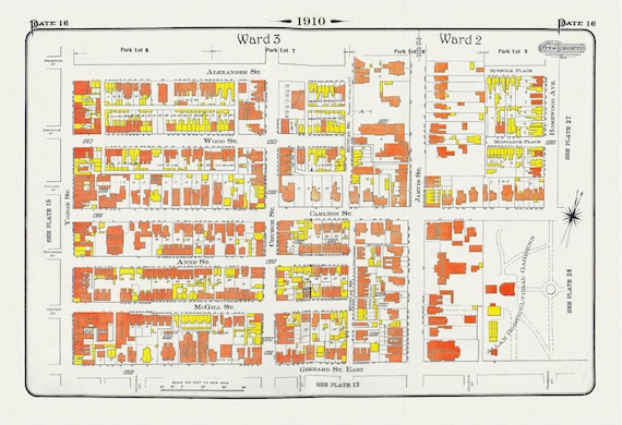 Plate 16, Toronto Downtown East, Allan Gardens, 1910 , map on heavy cotton canvas, 20 x 30" approx.