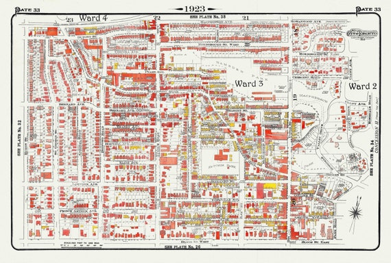 Plate 33, Toronto Uptown, Yorkville, & The Annex, 1923, Map on heavy cotton canvas, 18x27in. approx.