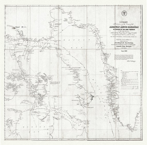 Arctic Expedition in Search of Sir John Franklin, 1850 Ver.2, map on durable cotton canvas, 50 x 70 cm, 20 x 25" approx.