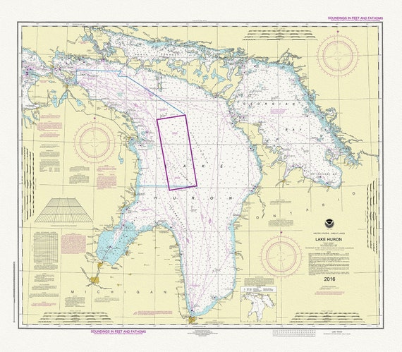 Chart of Lake Huron, 2016, map on heavy cotton canvas, 24 x 27" approx.