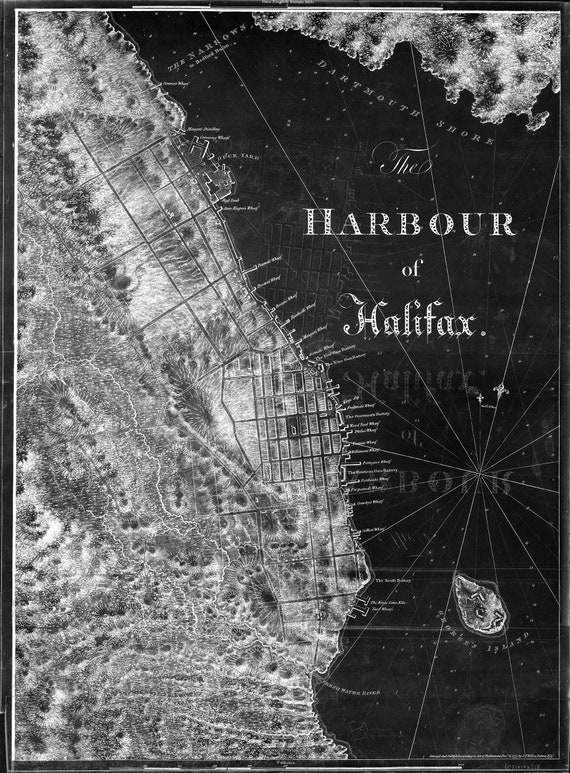 Des Barres, The Sea Coast of Nova Scotia-Harbor of Halifax-1777 , map on durable cotton canvas, 50 x 70 cm, 20 x 25" approx.