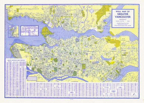 Greater Vancouver, A Wall Map, 1960  , map on heavy cotton canvas, 45 x 65 cm, 18 x 24" approx.