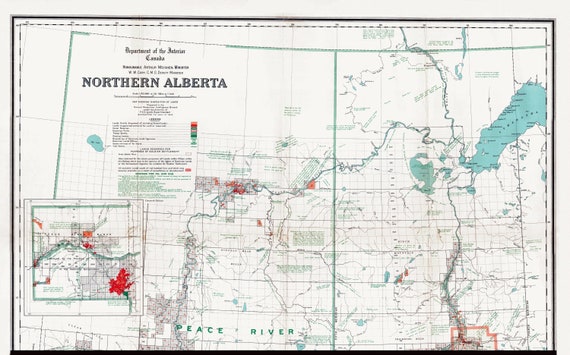 Northern Alberta, map showing disposition of lands, 1918 , map on heavy cotton canvas, 22x27" approx.