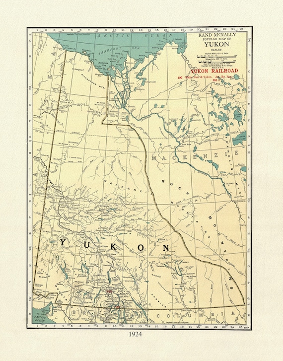 Yukon, 1924, Map on heavy cotton canvas, 27x22" approx.