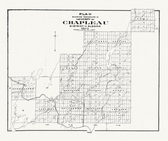 Chapleau District, Algoma, 1907, map on heavy cotton canvas, 50 x 70cm, 20 x 25" approx.