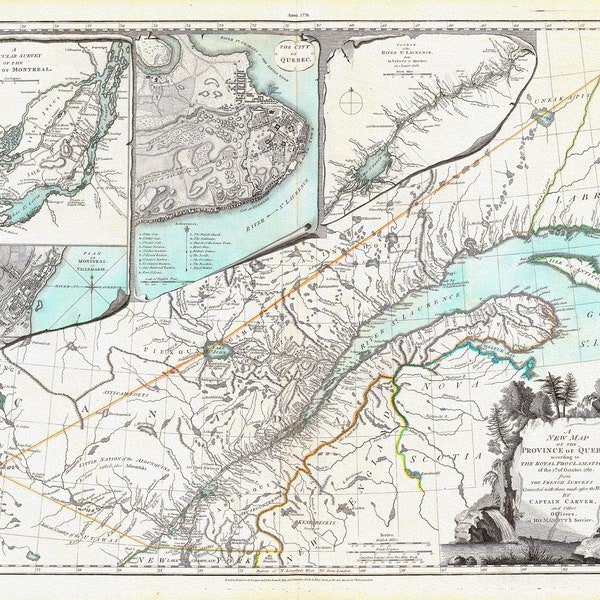 New Map Of The Province of Quebec, 1776, Jefferys auth., map on durable cotton canvas, 50 x 70 cm, 20 x 25" approx.