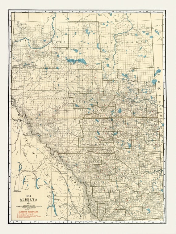 Rand McNally & Company, Commercial Atlas, Alberta, 1924 V. II  , map on heavy cotton canvas, 22x27" approx.