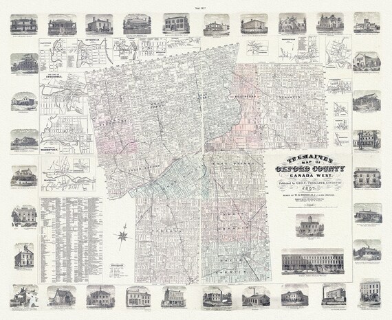 Oxford County, Canada West, 1857  , map on durable cotton canvas, 50 x 70 cm, 20 x 25" approx.