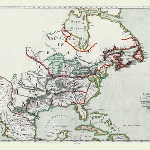 Franquelin (1850), Carte de la Louisiane ou des voyages du Sr. De La Salle, 1684 Ver. 1, mapa na grubym płótnie bawełnianym, ok. 22x27 cali.