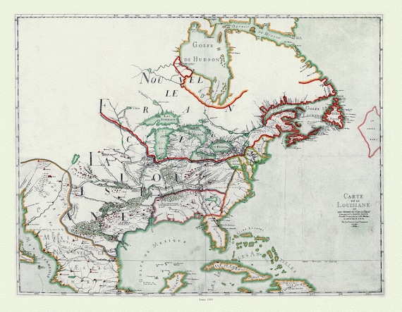 Franquelin (1850), Carte de la Louisiane ou des voyages du Sr. De La Salle, 1684 Ver. 1 , map on heavy cotton canvas, 22x27" approx.