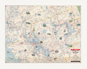 Happy motoring in Muskoka Lakes and Lake of Bays Districts, Ontario, 1949
