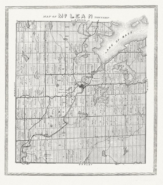 Muskoka-Haliburton, McLean Township, 1893, map on heavy cotton canvas, 20 x 25" approx.