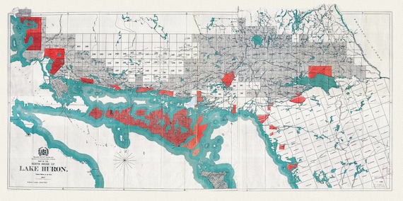 Map of the North Shore Indian Reservations of Lake Huron, 1927 , map on durable cotton canvas, 50 x 70 cm or 20x25" approx.