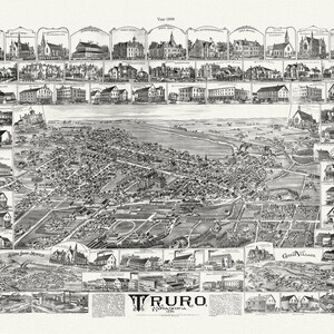 Truro, Nova Scotia, A Birdseye View, 1889, vintage Druck auf Leinwand, 50 x 70 cm, 20 x 25" ca.