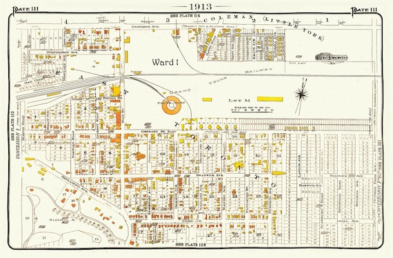 Plate 111, Toronto East, Danforth& Main, Little York, 1913, map on heavy cotton canvas, 20 x 30" or 50 x 75cm. approx.