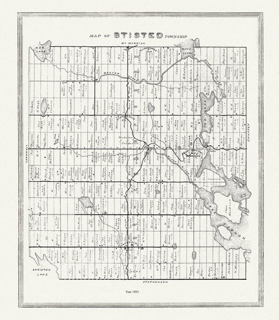 Muskoka-Haliburton, Stisted Township, 1893 , map on heavy cotton canvas, 20 x 25" approx.