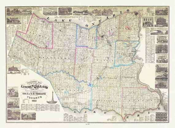 Wellend & Lincoln Counties, Treamaine auth., 1862, map on durable cotton canvas, 50 x 70 cm, 20 x 25" approx.