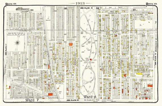 Plate 68, Toronto West, St.Clair, Prospect Cemetery, 1913, map on heavy cotton canvas, 20 x 30" or 50 x 75cm. approx.