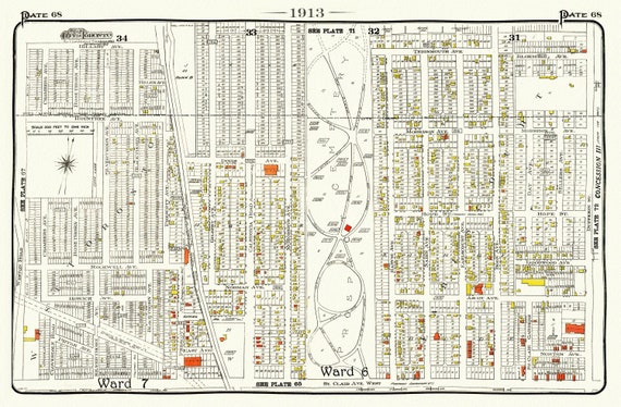 Plate 68, Toronto West, St.Clair, Prospect Cemetery, 1913, map on heavy cotton canvas, 20 x 30" or 50 x 75cm. approx.