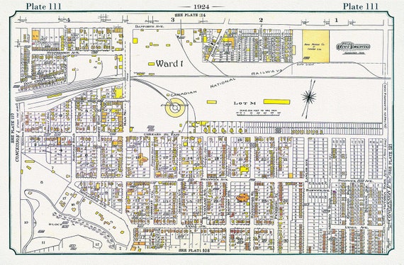 Plate 111, Toronto East, The Danforth, Main to Victoria Park, 1924, map on heavy cotton canvas, 20 x 30" or 50 x 75cm. approx.