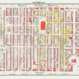 Placa 25, Toronto Downtown West, Anexo Sul, 1923, Mapa em tela de algodão grosso, 18 x 27 pol. Aproximadamente.