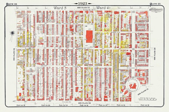 Plate 25, Toronto Downtown West, Annex South, 1923, Map on heavy cotton canvas, 18x27in. approx.